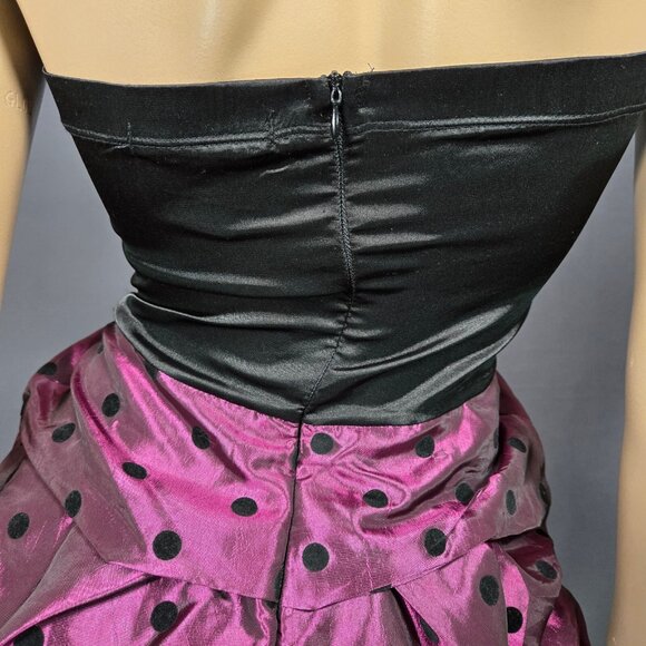 Y2K Mini Bubble Dress size S Formal Prom Party Black Purple Polka Dot Satin - Picture 8 of 9